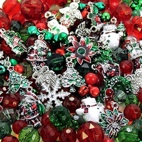 Roxy Jewels - BIG LOT 24 Assorted CHRISTMAS Enamel Holiday Craft Charms, Plus Bonus Beads &amp; Bells
