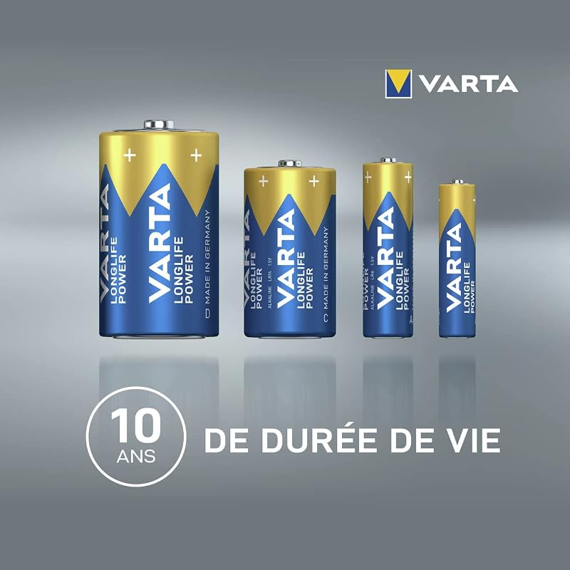 Piles AAA, lot de 10, Longlife Power, Alcalines, 1,5V, adaptées aux jouets, souris sans fil, lampes de poche, Made in Germany