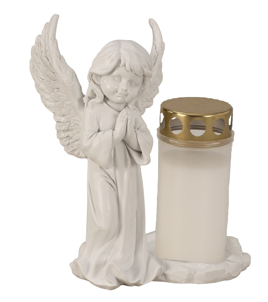 Graveside Memorial Grave Angel 20 CM Including 12 CM in White with Gold