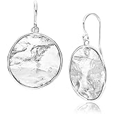 Jean Rachel Jewelry 925 Sterling Silver Dangle Earrings for Women - Textured Round Disc Vintage Design - Hypoallergenic, Lead & Nickel Free Jewelry - Artisan Handcrafted Statement Earrings