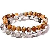 Lightock 8mm Green Phantom Quartz/Painted Stone Beaded Bracelets Spiritual Crystals Protection Elastic Layered Wrap Bracelets for Women Jewelry Gifts