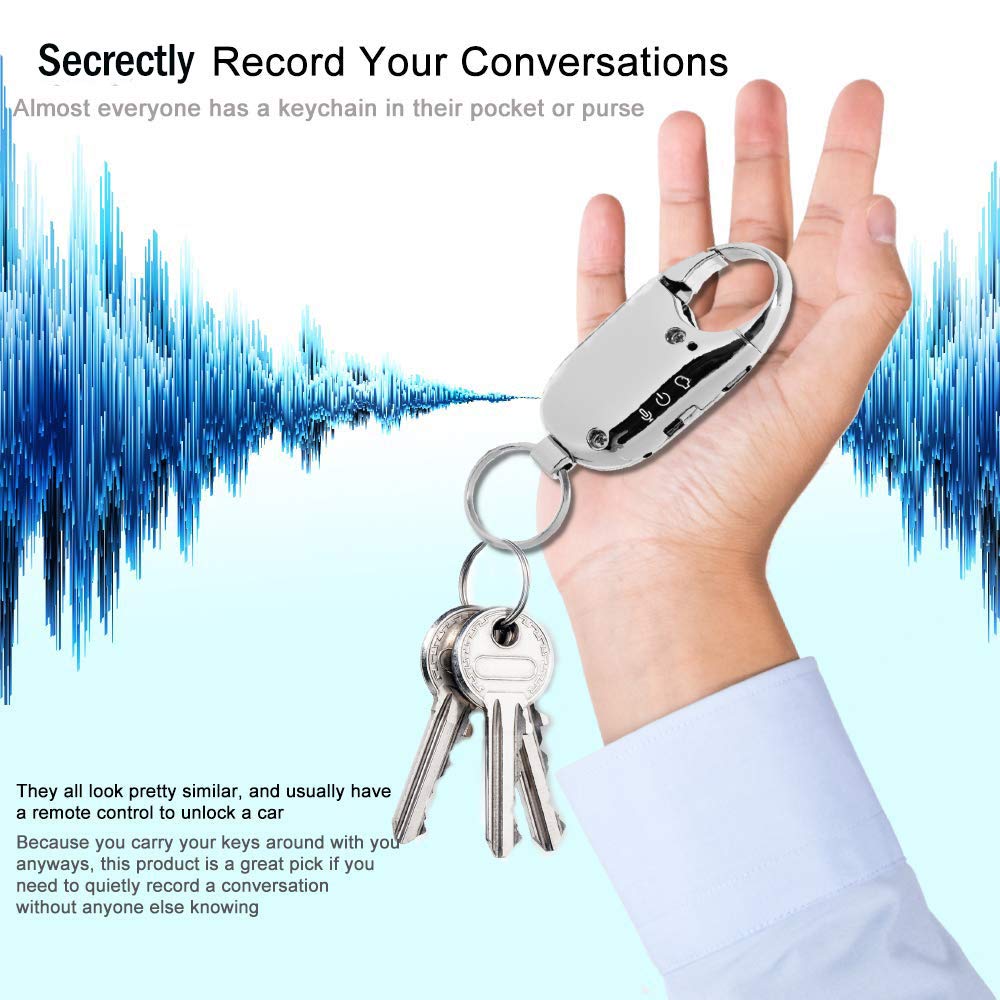 Keychain Digital Voice Recorder,Voice Activated Keyring Audio Recoder,One Switch Operation,Long