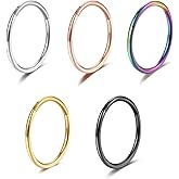 Lantine 5 Pcs Nose Rings Hoops for Women Set 316L Surgical Steel Septum Rings Rook Daith Conch Tragus Piercing Jewelry Hinged Cartilage Gold Hoop Earrings 20G 18G 16G