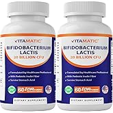 Vitamatic Bifidobacterium lactis - 20 Billion per DR Capsule - 60 Count - Digestive Support - Made with Prebiotic Inulin Fiber - 2 Pack (120 Count)