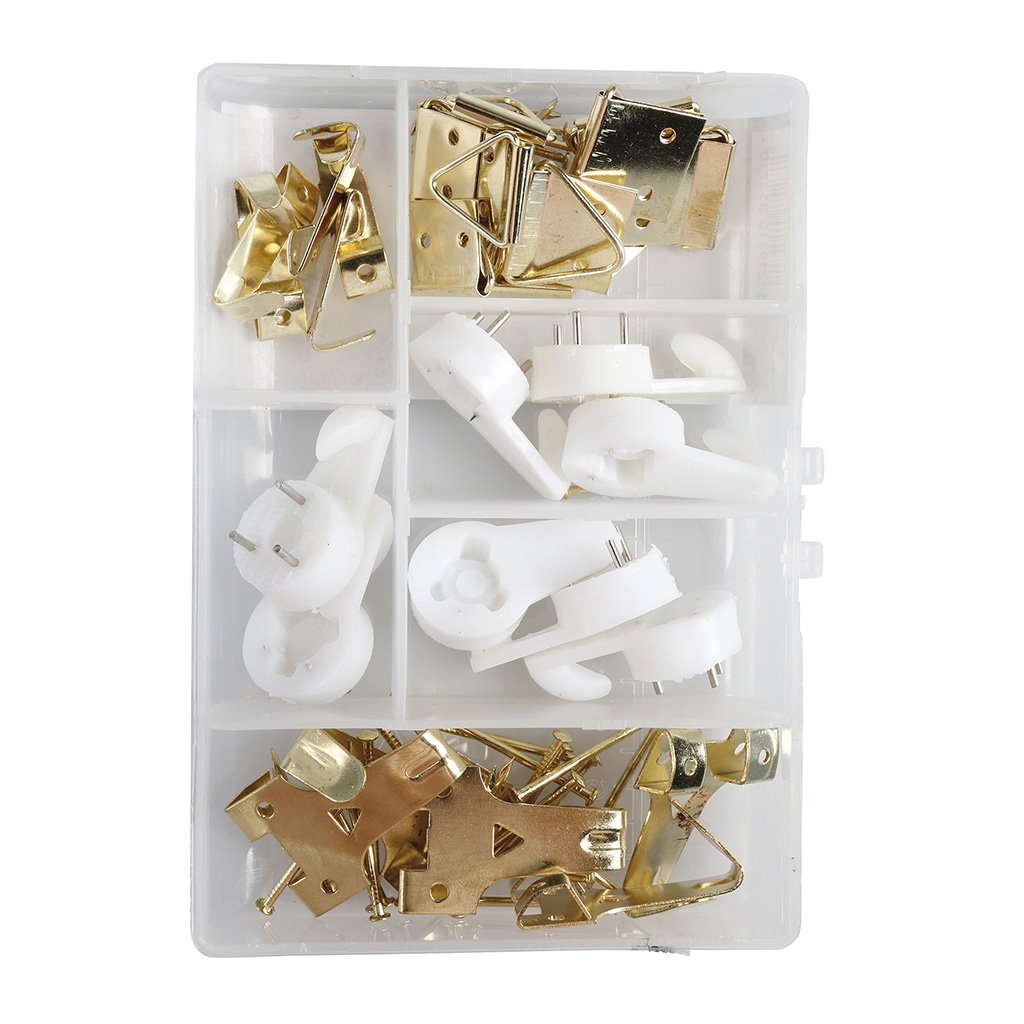 Cogex 85271 Picture Hook Assortment, Gold/White, Set of 28 Pieces
