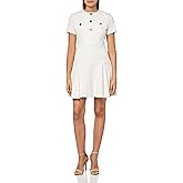 Tommy Hilfiger Womens Short Sleeve Button Front Sparkle Boucle Knit Fit and Flare Mini Dress