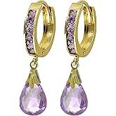 Galaxy Gold GG 14k Solid Gold Hoop Earrings Natural Amethysts