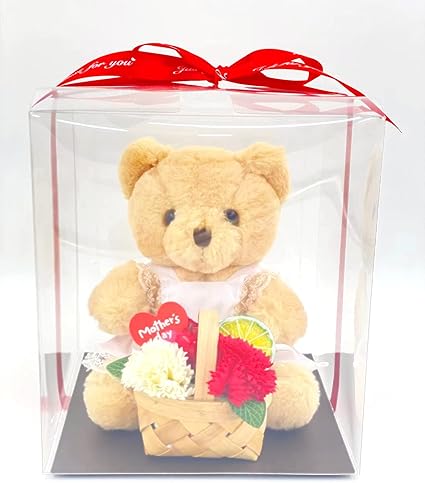 Amazon F Sententh 母の日のプレゼント 母の日 ギフト プレゼント ソープフラワー 枯れない花 造花 カーネーション 誕生日 結婚祝い 出産祝い 彼女 インテリア 石鹸 母の日限定 フレグランスフラワーアレンジメント くまちゃん 赤 造花 オンライン通販