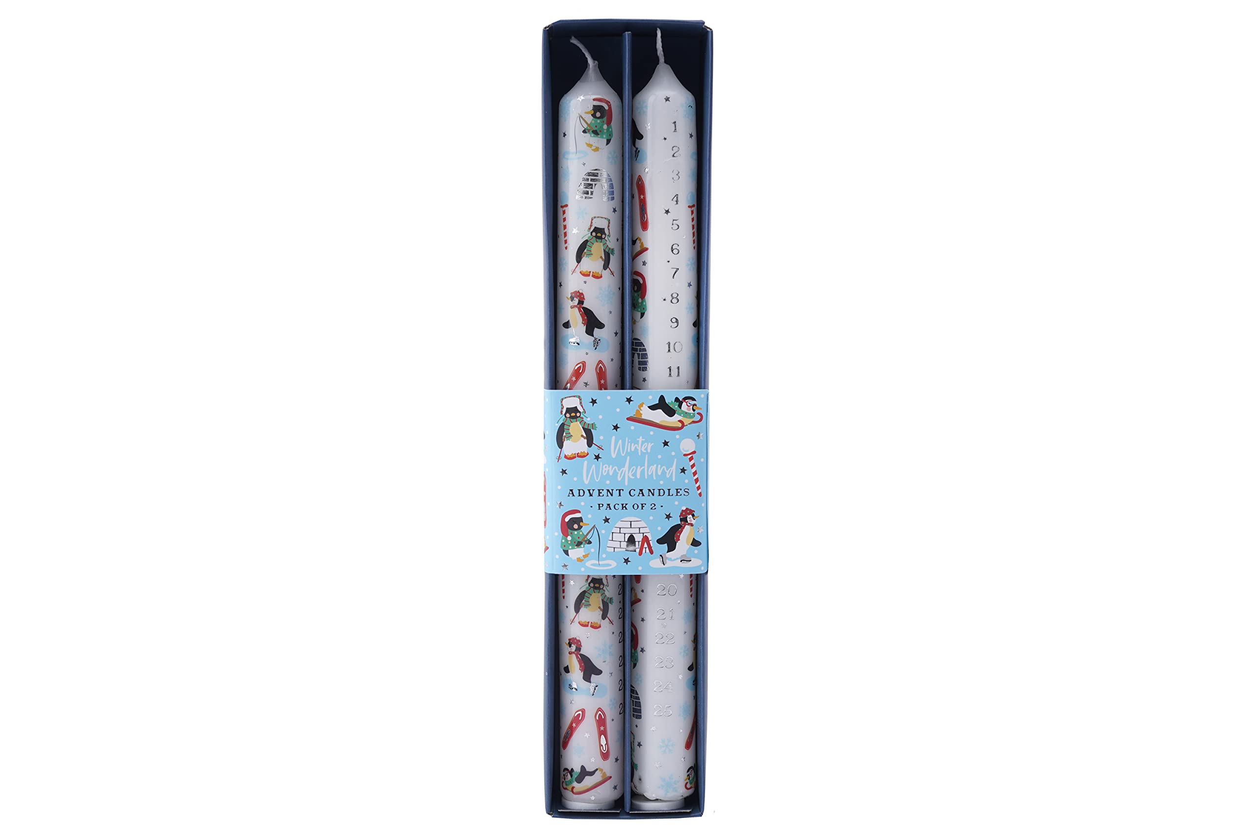 CGB Giftware | Christmas Winter Wonderland Penguin Advent Candles | Pack of 2 | Countdown to Christmas | Numbered 1–25 | Family Tradition | Gift Box | Joy to the World Range | Item No. GB05846
