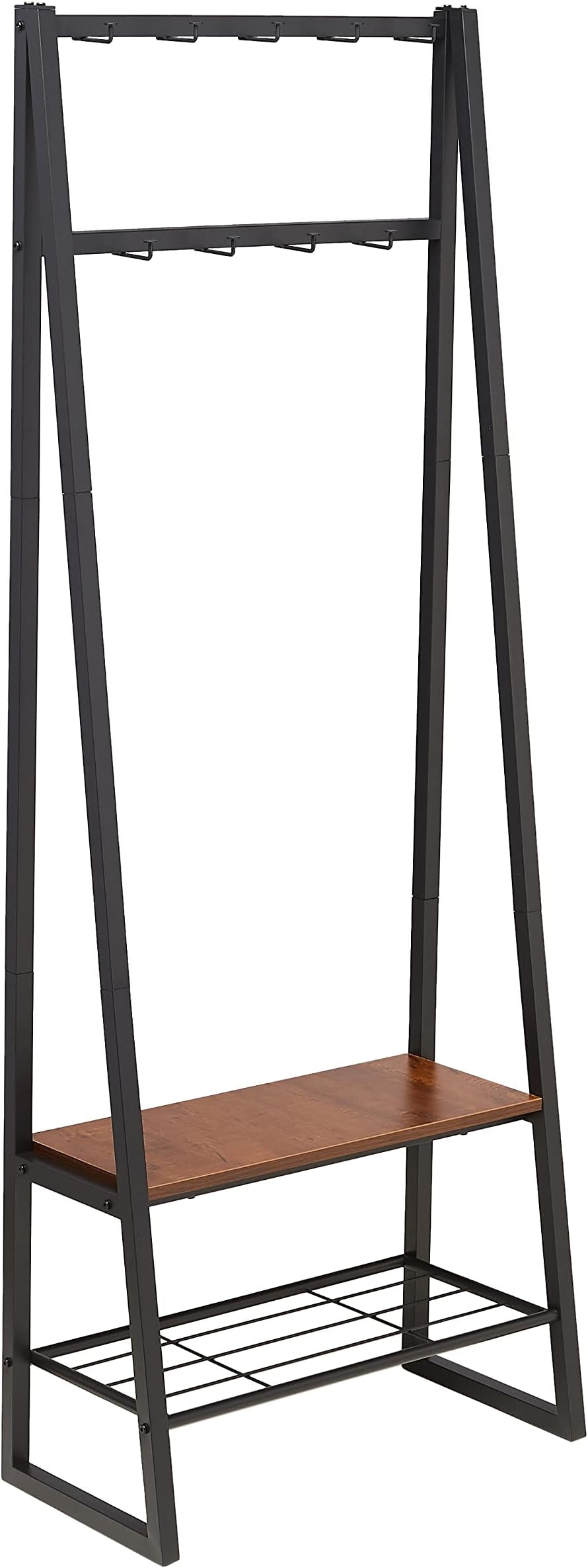 Amazon Basics 9-Hook Coat Rack with Shoe Bench Black 70.1 x 33 x 175.2 cm