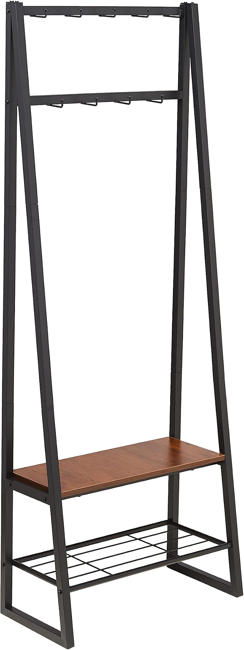 Amazon Basics 9-Hook Coat Rack with Shoe Bench Black 70.1 x 33 x 175.2 cm