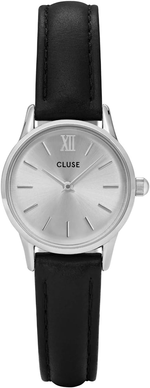 Women's La Vedette 24mm Black Leather Band Metal Case Quartz Silver-Tone Dial Analog Watch CL50014