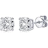 EONFUN Cushion Cut Moissanite Stud Earrings, 3cttw D Color VVS1 925 Sterling Silver Trendy 4 Prong Earrings for Women or Men Birthday Jewerly Gifts