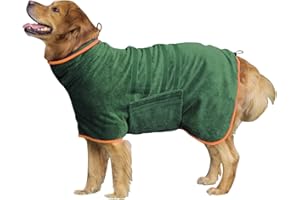 HhiMyOct Dog Drying Coat - Fast Drying Dog Towel Robe - Microfiber Super Absorbent Pet Bathrobe, Adjustable Collar & Belly Strap Coat Pet Bath Robe Towel (Medium, Green)