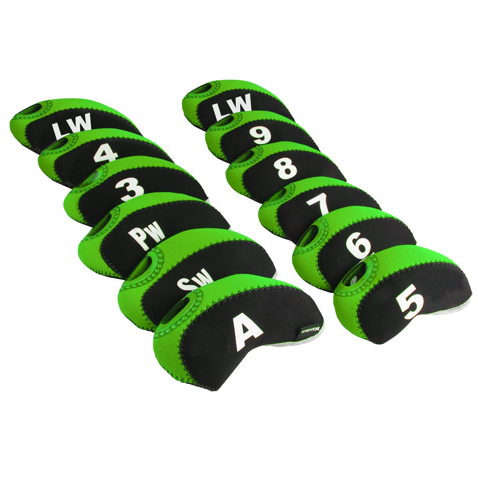 Andux Golf Irons Club Number Tag Head Covers with Transparent Window 12pcs/set (Black/lime green)
