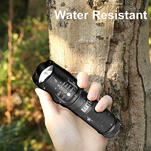 BAKTH Super Bright CREE XML T6 LED Tactical Flashlight, Outdoor Handheld Zoomable 5 Light Modes Water Resistant flashlight with USB Charger & 18650 Rechargeable Battery - Thumbnail 5