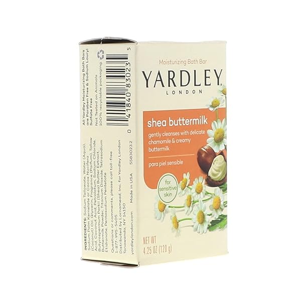 YARDLEY LONDON BATH BARS SOAP FOR SENSITIVE SKIN, SHEA BUTTERMILK – 4.0 OZ