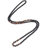 Joddfly Natural Stone Beaded Necklace 8mm Tiger Eye Black Obsidian and Hematite Buddha bead lucky necklace 26 Inches, Black and Brown Men and women necklaces fift