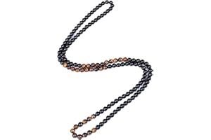 Joddfly Natural Stone Beaded Necklace 8mm Tiger Eye Black Obsidian and Hematite Buddha bead lucky necklace 26 Inches, Black and Brown Men and women necklaces fift