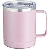 MEWAY 12oz Coffee Mug With Handle and Sliding Lid,Stainless Steel Travel Tumbler Cup with Handle,Double Wall Vacuum Insulated Camping Cup for Hot & Cold Drinks Tea (Pink,Set of 1)