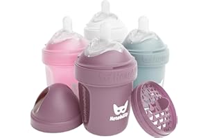 Herobility Double Anti-Colic Baby Bottles – 5 fl oz/140ml – 4-Pack – Multicolor – White, Gray, Pink, Hawthorn Rose