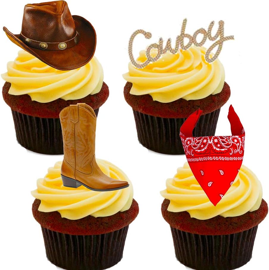 Made4you Cowboy Western Edible Cupcake Toppers Stand Up Wafer