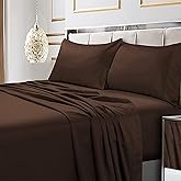 Tribeca Living Soft Egyptian Cotton Sateen Solid Pillowcase Set Extra Deep Pocket, 600 Thread Count, Bed Sheet, Cal King, Chocolate