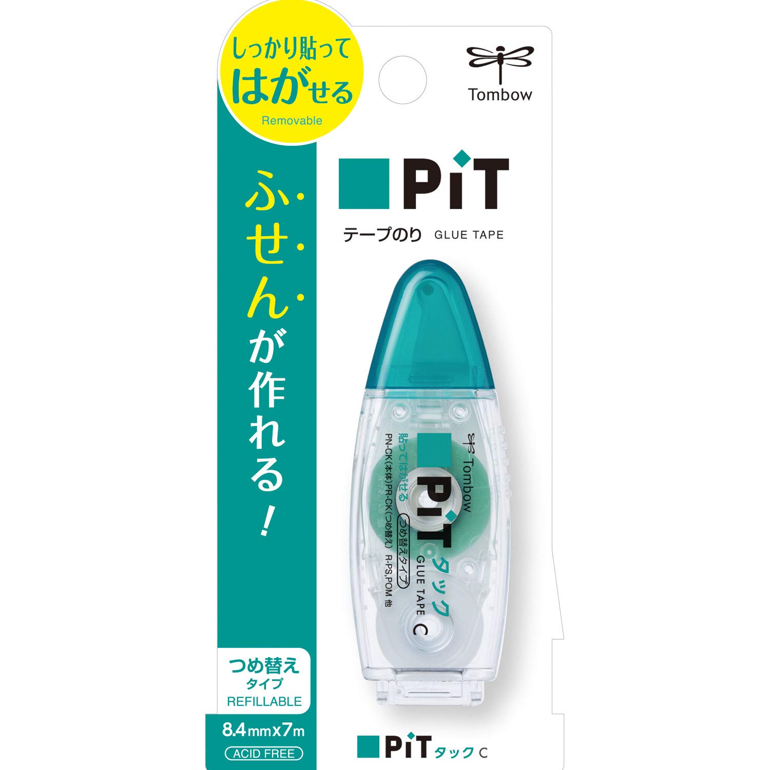 トンボ鉛筆 テープのり 貼ってはがせる PiT タックC 本体 (つめ替えタイプ) コンパクト 8.4mm×7ｍ PN-CK商品画像