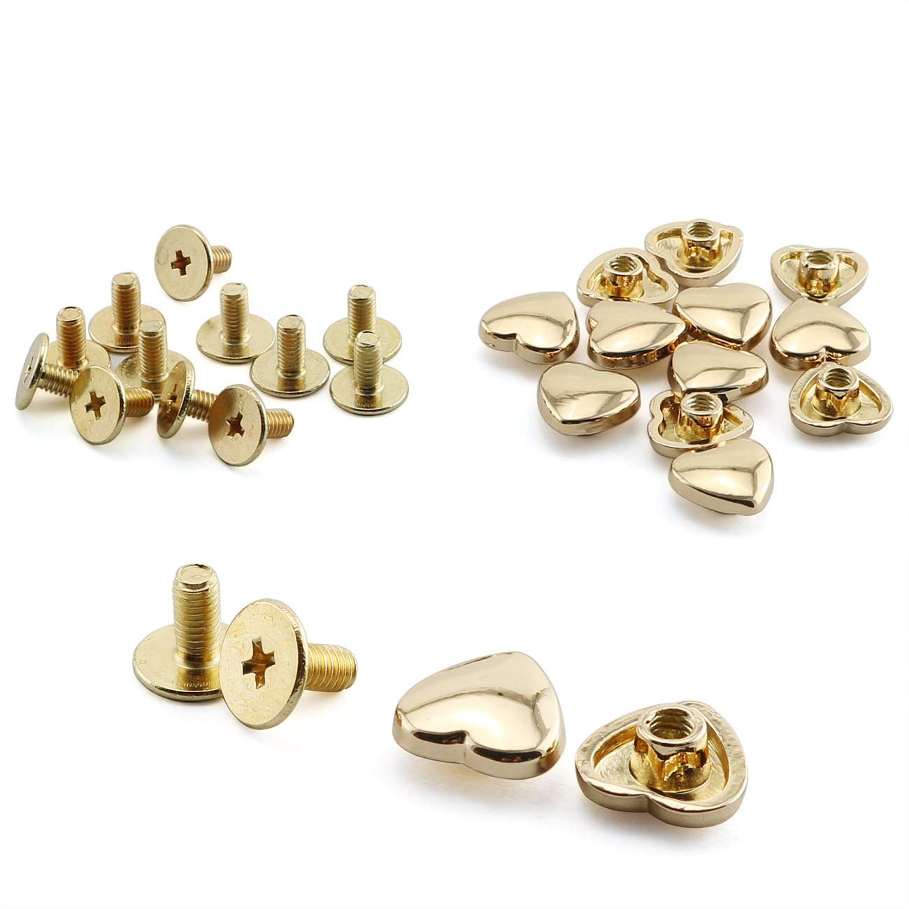 JCBIZ 12pcs Small Metal Heart Shape Decoration Screwback Stud Rivets for Belt Clothes Purse Handbag Leather Craft DIY Handmade Accessories(Gold)