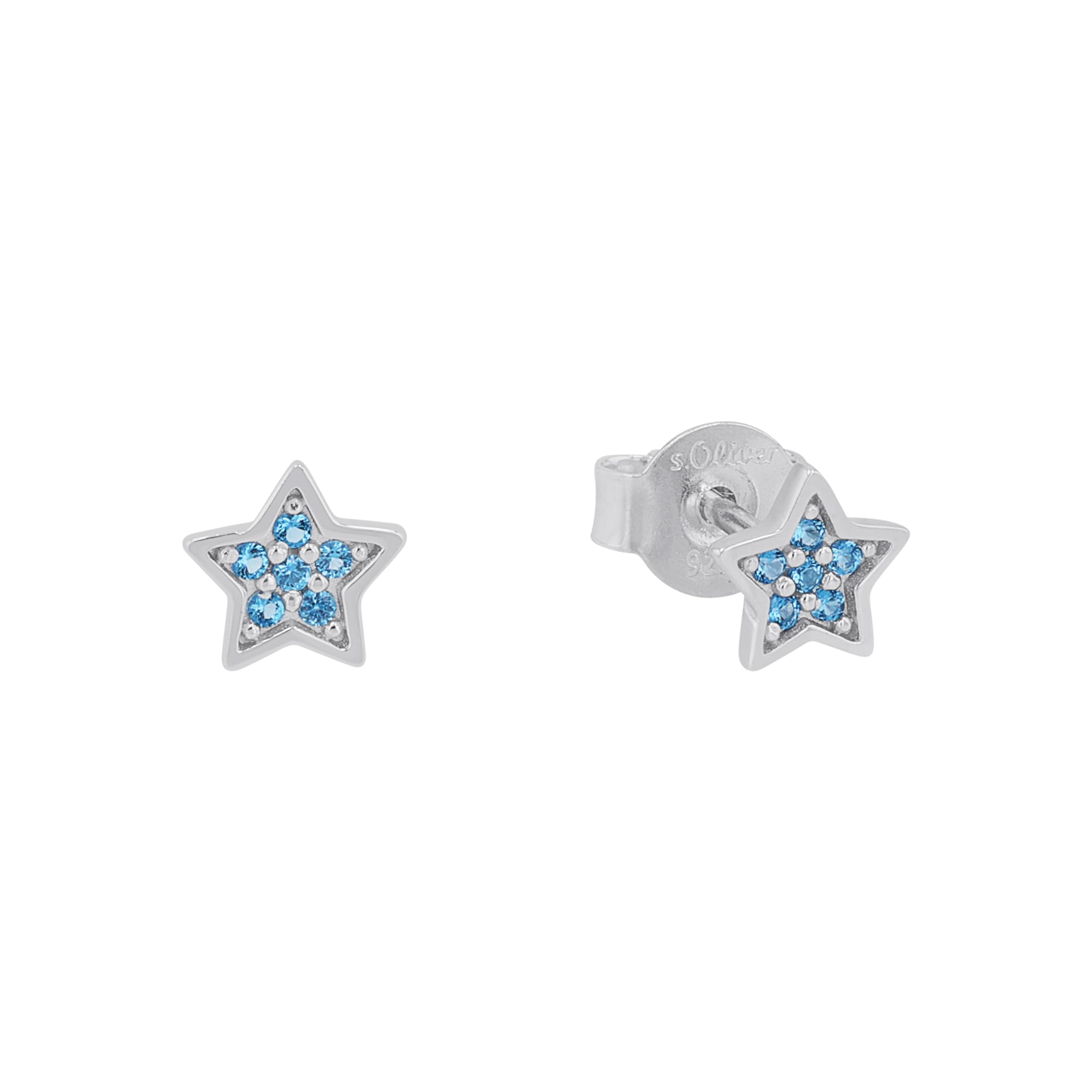s.Oliver Stud earrings Ear jewelry, with Glass, 0,5 cm, Blue, Star, Comes in jewelry gift box, 2020870