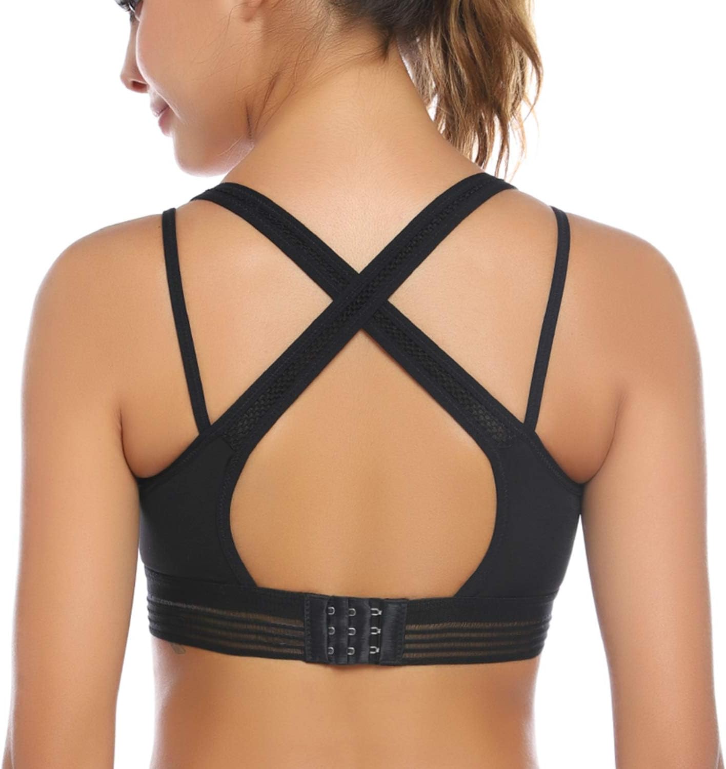Hawiton 1/2 Pack Women's Sports Bras Low Impact High-Neck Longline Removable Padded for Yoga Running Dancing Gym