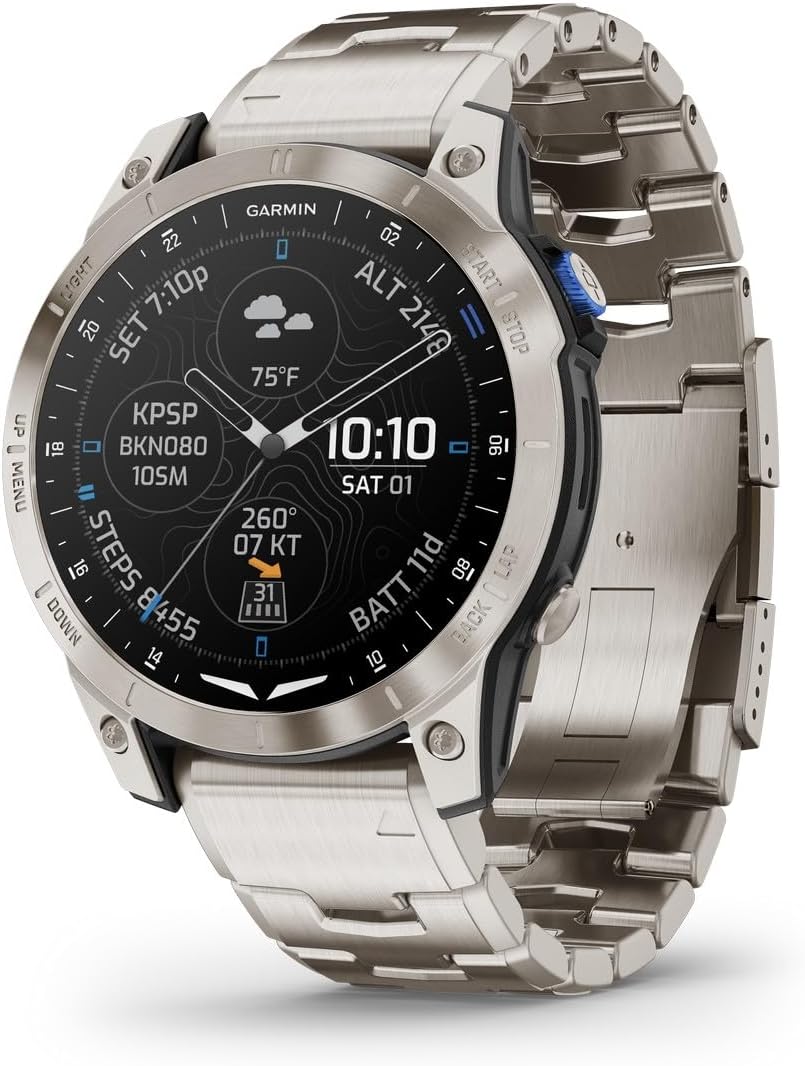 Garmin D2 Mach 1 Aviator Smartwatch AMOLED Titanium Vented Bracelet 010-02582-51
