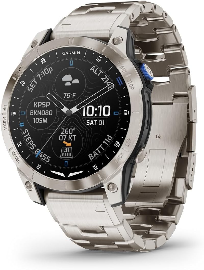 Garmin D2 Mach 1 Aviator Smartwatch AMOLED Titanium Vented Bracelet 010-02582-51