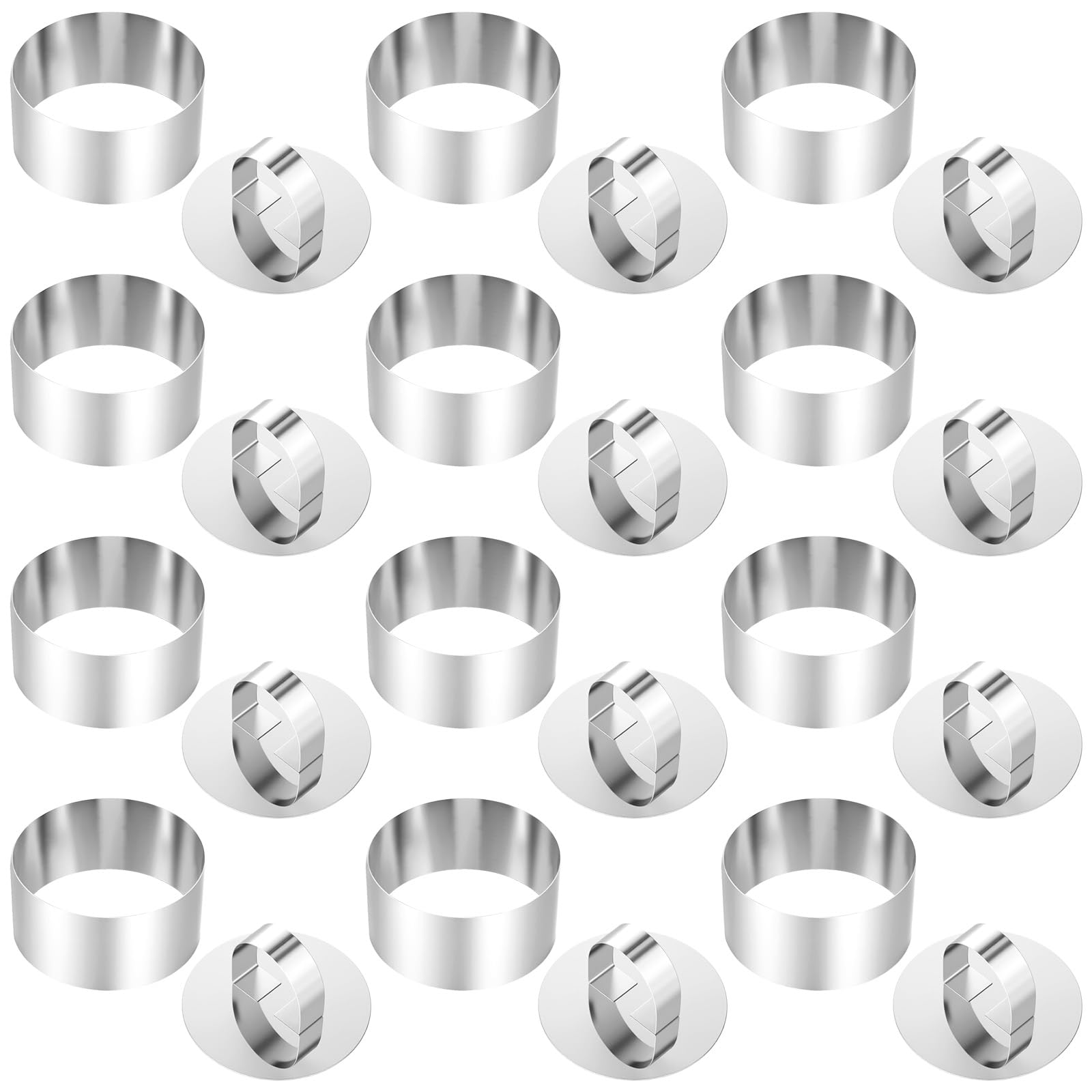 Photo 1 of 12 Pcs Round Cake Ring Molds, Stainless Steel 3 inch Food Rings Dessert Mousse Cooking Rings Mold with Pusher & Lifter (Include 12 Rings & 12 Pushers)