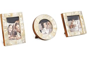 Handicrafts Home Baby Picture Frame for Newborn Girls and Boys Shower - Birthday Gifts Vintage Photo Frames Set of 3 Pieces (White-Pearl)