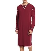 SWOMOG Mens Nightgown Long Sleeve Lounge, Sleep Henley Shirt Pajama Big & Tall Nightshirt Comfy Nightwear S-XXL