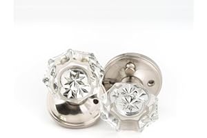 Linkaa Brushed Nickel Crystal Glass Door Knobs for Bedroom Bathroom Interior Door Handles in Crystal Glass Interior Knobs and