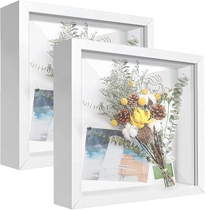 sunmeg 2Pcs 3D Shadow Box 8x8 Wooden Deep Frame MDF with Plexiglass