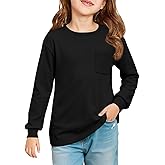 Haloumoning Girls Long Sleeve Shirts Kids Crewneck Soft Tunic Tops Basic Casual T-Shirts 5-14 Years with Pocket