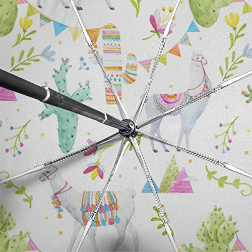Naanle Alpaca Llama Cactus Flag Mountain Leaves Auto Open Close Foldable Umbrella