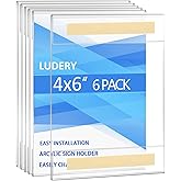 Ludery Acrylic Sign Holder 4x6 , Sign Holder Wall mount Door Sign Memo Holder ,Clear Wall Frame with Double Sided Tape Adhesive For Office, Home, Store, Restaurant, No Drilling - Vertical (6 Pack)
