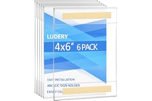 Ludery Acrylic Sign Holder 4x6, Sign Holder Wall mount Door Sign Memo Holder,Clear Wall Frame with Double Sided Tape Adhesive For Office, Home, Store, Restaurant, No Drilling - Vertical (6 Pack)
