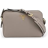 Prada Women's Gray Vitello Phenix Leather Crossbody 1BH079 | Designer