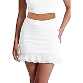 BORIFLORS Sexy Bodycon Ruffle Hem Mini Skirt for Women High Waist Elastic Mesh Y2K Flared Short Skirts