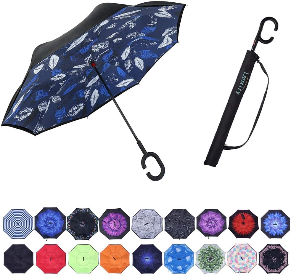 Umbrella,Large Double Layer Inverted Big C-Shaped Handle Reverse Long Umbrellas