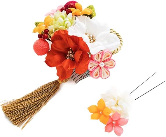 Amazon 髪飾り 成人式 花 大きい 結婚式 和装 日本製 Watmosphere ワトモスフィア ヘアーアクセサリー 二次会 着物 礼装用 留袖 卒業式 入学式 ヘアーアレンジ オレンジ 和装小物 通販