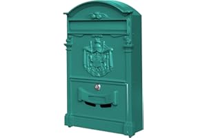 xhlokk Vintage Wall-Mount Locking Mailbox for House, Rust-Resistant Galvanized Steel Outdoor Mailbox with Key Locks, Green
