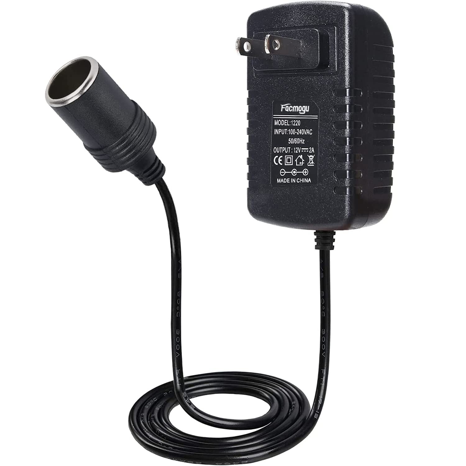 Photo 1 of Facmogu 12V 2A 24W Power Supply Adapter with Car Cigarette Lighter Socket, AC 100V-240V to DC 12V 2A Voltage Transformer US Wall Plug Amp Converter AC to DC Switching Power Adapter