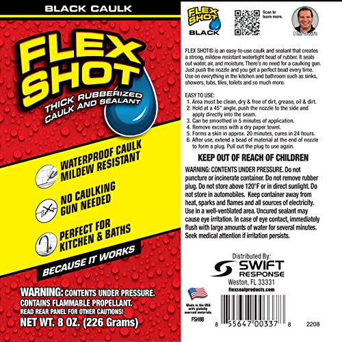 Flex Shot, 8 oz, 2Pack, Black, Flexible Rubber Silicone Sealant