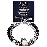 sagrence Christian Cross Bracelet for Men Multi-Layer Beaded Bracelet Adjustable Black Onyx & Tiger Eye Prayer Bracelet Religious Inspirational Jewelry for Him